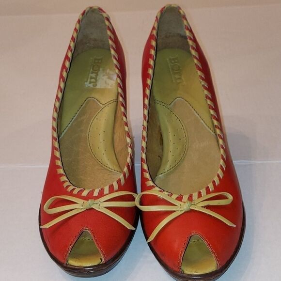 Born Red Bow Peep Toe Chunky Heels Sz 9 - Picture 4 of 9